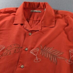 Batik Bay Mens Martini Tropical Leaf Embroidered Camp Shirt Size M Orange